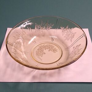Vintage Depression Glass Gold color "Sharon" Cabbage Rose pattern Serving Bowl